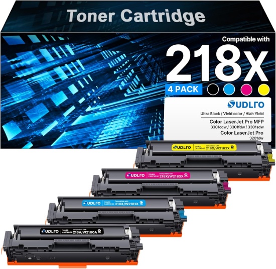 218X TONER CARTRIDGES 4 PACK FOR HP 218, WORKS WITH COLOR LASER JET PRO 3301FDW 3201DW PRINTERS