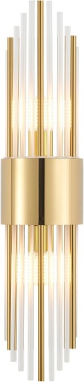 MODERN GOLD-TONE CRYSTAL WALL SCONCE, VERTICAL ROD DESIGN, FOR LIVING ROOM, BEDROOM, BATHROOM
