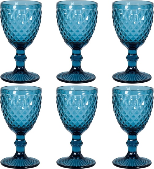 VINTAGE-STYLE WINE GLASSES SET OF 6, 12 OZ, EMBOSSED FLORAL CRYSTAL GLASS CUPS