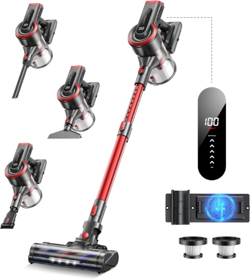 CORDLESS VACUUM CLEANER, 40KPA/450W STICK, 55 MINS RUNTIME, LED TOUCH SCREEN, ANTI-TANGLE