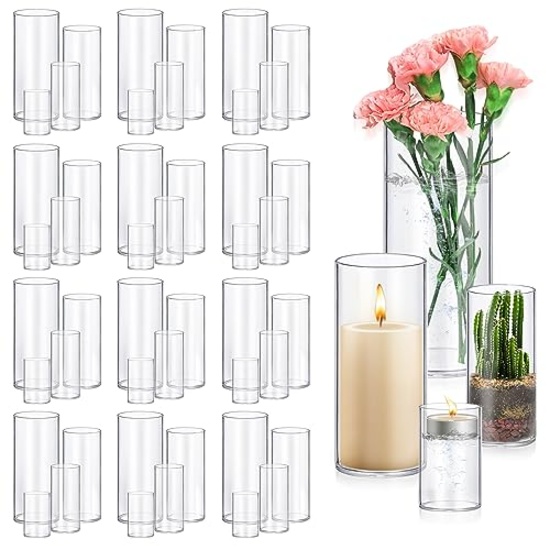 48 PACK GLASS CYLINDER VASES 4,6,8,10 INCH TALL, CLEAR FLOWER VASE HURRICANE FOR CENTERPIECE DECOR