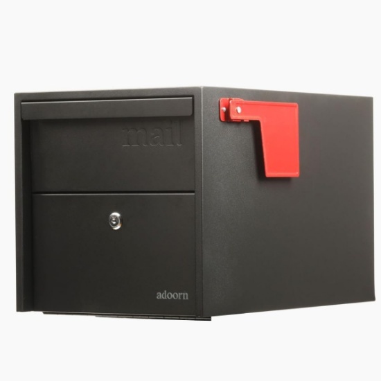 SMALL POST MOUNT MAILBOX BLACK, 12X12X18.5, ANTI-THEFT, WEATHERPROOF WITH FLAG, 2 KEYS