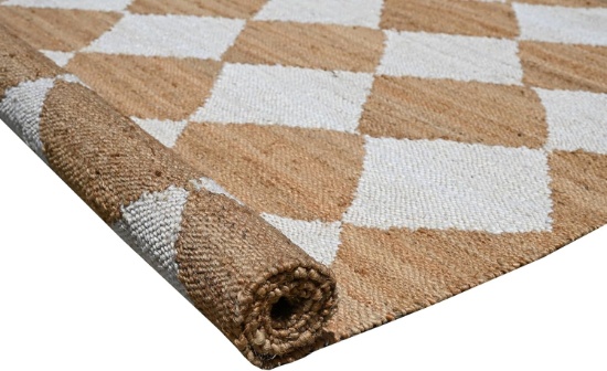 RUG, NATURAL, APPROX 31" X 60", INDOOR HAND WOVEN FIBER JUTE DIAMOND RUNNER RUG