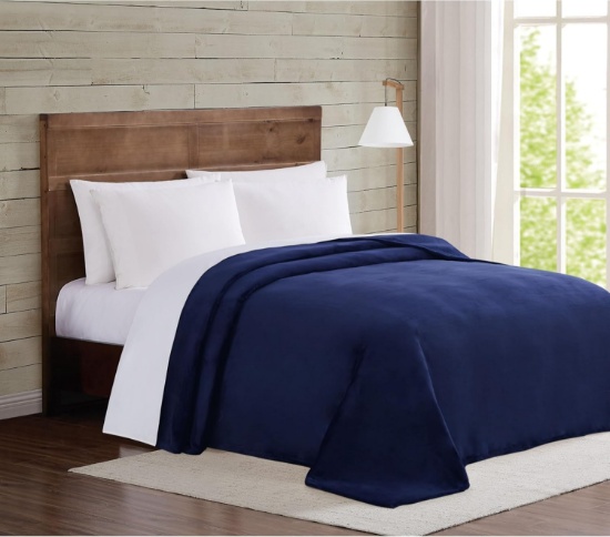 BLUE VELVET PLUSH MICROFIBER KING BLANKET, DUVET, AND 2 KING PILLOWCASES