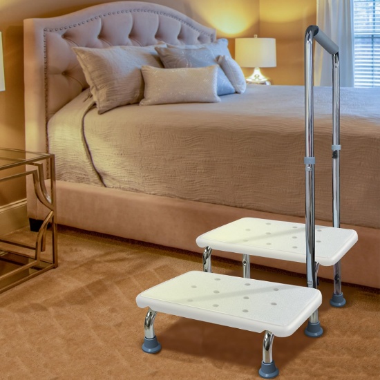 ALISENIORS STEP STOOL, NON-SKID, 2 STEPS, SUPPORTS 350 LBS, FOR ADULTS & SENIORS
