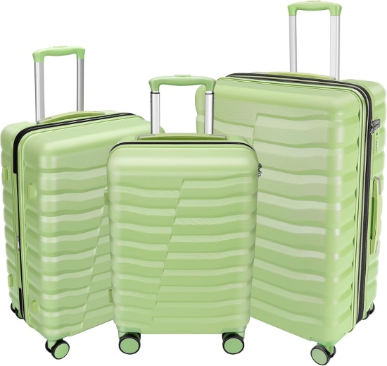 LIGHTWEIGHT 3-PIECE LUGGAGE SET WITH SPINNER WHEELS, AVOCADO GREEN (20+24+28 INCH)