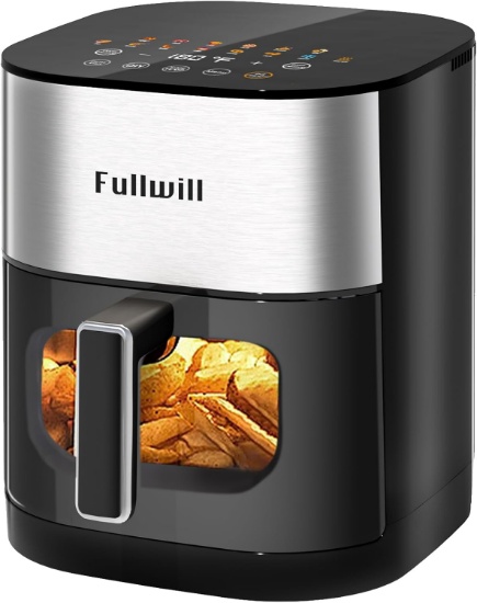 FULLWILL VISION PRO 6QT AIR FRYER, LARGE VIEWING WINDOW, 12 PRESETS, NON-STICK, OIL-FREE COOKING