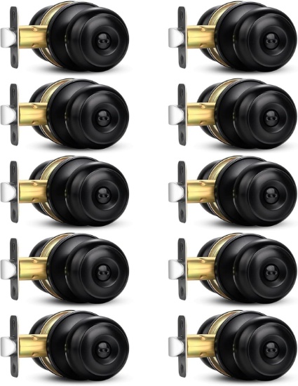 SOPOBY PRIVACY DOOR KNOB 10 PACK, MATTE BLACK KEYLESS LOCKSET FOR BEDROOM/BATHROOM