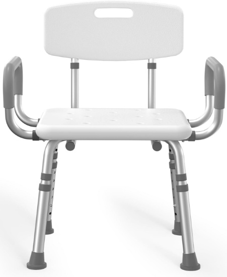 SHOWER CHAIR, 500 LBS, HEIGHT ADJUSTABLE, ARMS & BACK, FOR ELDERLY, HANDICAP, DISABLED