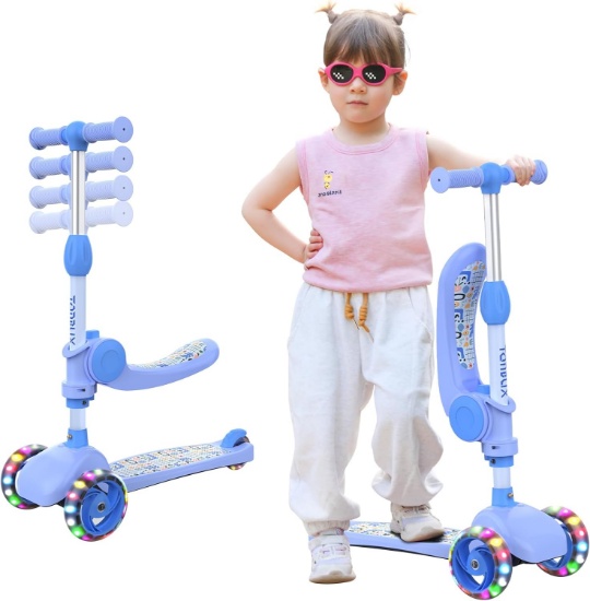 TONBUX KIDS SCOOTER, 3 WHEELS, LUMINOUS, NON-SLIP HANDLE, WIDE DECK, ADJUSTABLE HEIGHT
