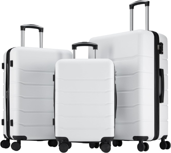 BUBUBARA 3-PIECE LUGGAGE SET, 20/24/28 INCH, HARDSIDE, SPINNER WHEELS, TSA LOCK WHITE