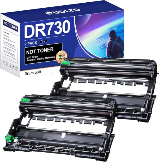COMPATIBLE DR730 DRUM FOR BROTHER MFC-L2750DW HL-L2370DW MFC-L2710DW PRINTER (2 PACK, BLACK)