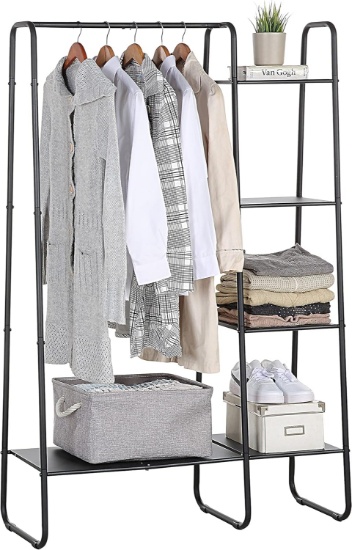 SUNNYPOINT FREESTANDING CLOTHES GARMENT AND ACCESSORIES ORGANIZER CLOSET RACK (BLK)