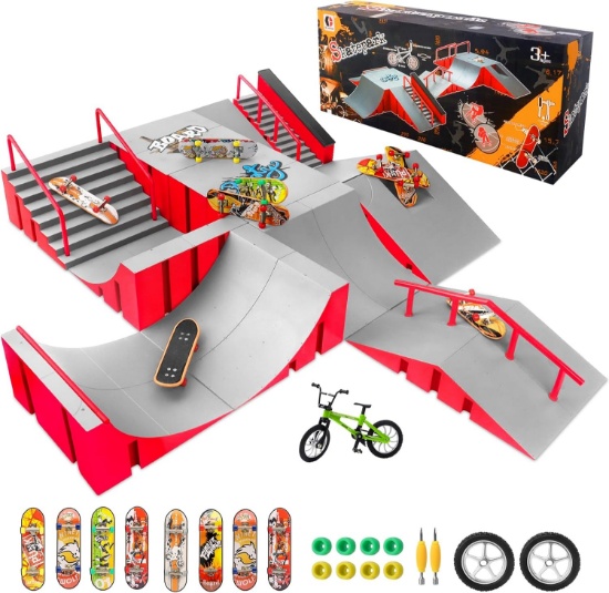 CS COSDDI SKATEBOARD PARK KIT: 8 FINGER BOARDS & 14 RAMPS, TOYS FOR BOYS & GIRLS, ACCESSORIES