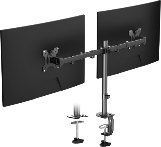 PHOLITEN DUAL MONITOR STAND, HEAVY DUTY, FOR 2 SCREENS UP TO 32 INCHES, SUPPORTS 22 LBS PER ARM