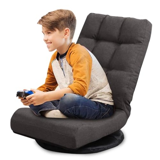 SWIVEL FLOOR CHAIR FOR TEENS, GAMING ROCKER, LUMBAR SUPPORT, ADJUSTABLE, FOLDABLE 8858Z (BROWN)