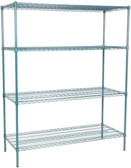 24" X 60" X 74" GREEN EPOXY 4-SHELF KIT, POSTS, HEAVY DUTY STORAGE, WIRE SHELVING