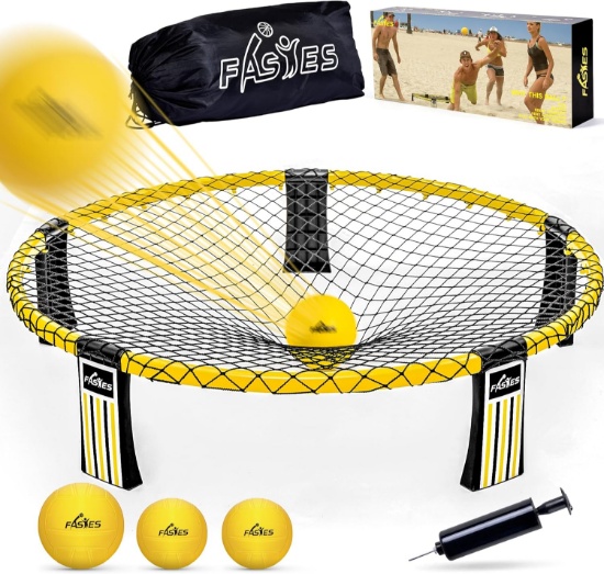 BEACH BALL GAME SET - 3 BALLS, NET & BAG - FOR BEACH, YARD, LAWN, BACKYARD, & PARK