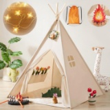 TINY LAND TEEPEE TENT FOR KIDS, W/13FT STAR LIGHTS, FOLDABLE, WASHABLE, INDOOR PLAY TENT