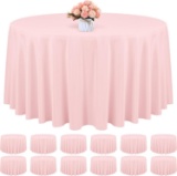 12 PACK 120 INCH PINK ROUND POLYESTER TABLECLOTHS - WASHABLE, FOR WEDDINGS, BANQUETS, DINING