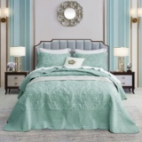 CHIXIN OVERSIZED KING BEDSPREAD SET - LIGHTWEIGHT, REVERSIBLE, DAMASK PAISLEY (SEAGLASS)