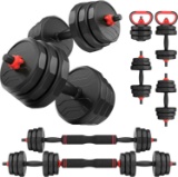 ADJUSTABLE DUMBBELLS, 20-90LBS, CONVERTIBLE 2 OR 3 IN 1 SET, BARBELL, KETTLEBELLS FOR HOME GYM
