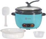 BLUE 0.6L RICE COOKER, WARMER, STEAMER, NONSTICK POT, GLASS LID, MINI SIZE