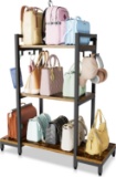 AQUZEE 3 TIER BAG ORGANIZER, SHELF STORAGE WITH HOOKS FOR CLOSET, HOME, BEDROOM STORAGE