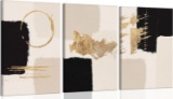 3PCS FRAMED BLACK GOLD-TONE ABSTRACT WALL ART BOHEMIAN MINIMALIST GEOMETRIC CANVAS POSTER PRINT