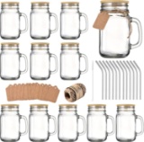 16 OZ MASON JARS WITH HANDLE, GLASS CUPS WITH LIDS & STRAWS, DRINKING GLASSES SET OF 12