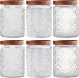VINTAGE-STYLE GLASS JARS WITH WOODEN LIDS, 6 PACK, 24 OZ AIRTIGHT CONTAINERS FOR KITCHEN STORAGE