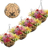 4 PACK 14 INCH METAL HANGING PLANTER BASKETS WITH COCO LINERS & CHAIN (BUTTERFLY DESIGN)