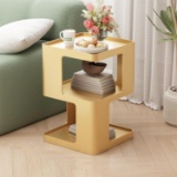 GOLD-TONE NIGHTSTAND, 3 TIERS STORAGE, END TABLE FOR COUCH, LIVING ROOM/BEDROOM, NO ASSEMBLY NEEDED