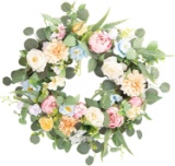 HONNESSERRY 24IN SUMMER WREATH, LARGE EUCALYPTUS FARMHOUSE DECOR FOR FRONT DOOR