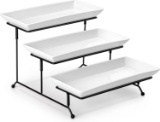 MALACASA 3 TIER SERVING TRAYS, PORCELAIN PLATTERS, 12 INCH STAND, WHITE DESSERT TRAY WITH RACK