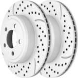 PAIR OF 2 FRONT TURBOGUARD COATED DRILLED SLOTTED SILVER-TONE BRAKE ROTORS, DRIVER & PASSENGER SIDE