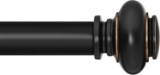 BLACK CURTAIN ROD, 66-120 IN, 1 IN DIAMETER, ADJUSTABLE, WITH CLASSIC FINIALS, BLACK/GOLD-TONE