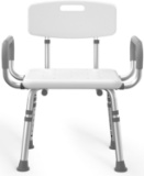 SHOWER CHAIR, 500 LBS, HEIGHT ADJUSTABLE, ARMS & BACK, FOR ELDERLY, HANDICAP, DISABLED