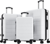 BUBUBARA 3-PIECE LUGGAGE SET, 20/24/28 INCH, HARDSIDE, SPINNER WHEELS, TSA LOCK WHITE