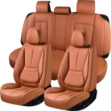 CAR SEAT COVERS, LEATHER, WATERPROOF, AIRBAG COMPATIBLE, BREATHABLE, FOR CAR/TRUCK/SUV, BROWN