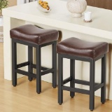 COUNTER HEIGHT BAR STOOL SET OF 2, 24 INCH, BONDED LEATHER, THICK SEATS, METAL BASE