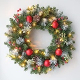 GORGEOUS, PRE-LIT ARTIFICIAL WREATH WITH REALISTIC PINE BRANCHES, PINE CONES & BERRY CLUSTERS, 20
