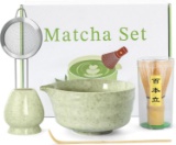 5PCS MATCHA SET: 17OZ BOWL, BAMBOO WHISK, CERAMIC HOLDER, SCOOP, SIFTER - GIFT FOR MATCHA LOVERS