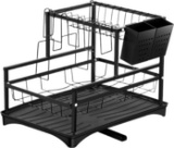 KITCHEN DISH DRYING RACK, 2-TIER PLATE STORAGE, 42X29.8X30.5CM, REMOVABLE DRIP TRAY, COMPACT USE