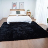 GHOUSE BLACK FAUX RABBIT FUR AREA RUG, 6X9, MACHINE WASHABLE, FLUFFY, NO-SHED, SHEEPSKIN