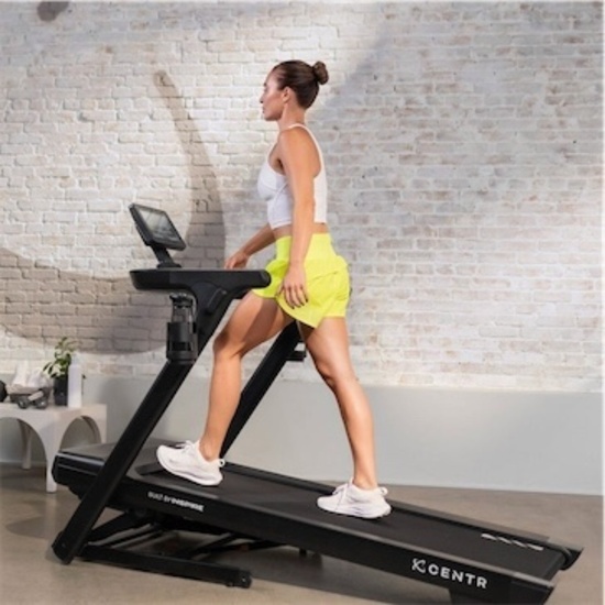 *CENTR RUNR-S FOLDING TREADMILL WITH 10" TOUCHSCREEN, TOOL-LESS ASSEMBLY, RETAIL: $1,200