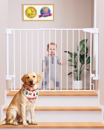 CUMBOR 29.2- 43" NO BOTTOM BAR BABY GATE FOR STAIRS, AUTO CLOSE, HARDWARE MOUNTED, WALK-THRU