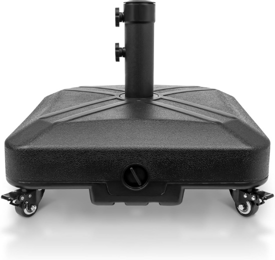 PATIO UMBRELLA BASE W/WHEELS, HEAVY-DUTY SQUARE MARKET STAND, OUTDOOR, 125LB CAPACITY, BLACK