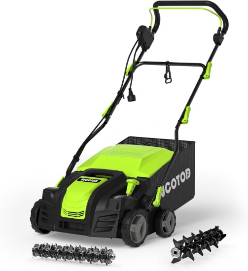 2-IN-1 DETHATCHER & 16-INCH SCARIFIER, 15A CORDED ELECTRIC, 5-POSITION DEPTH, 14.5GAL THATCH BAG