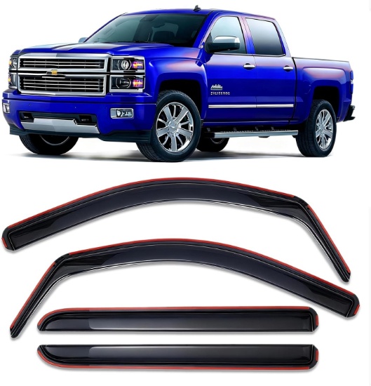 *In-Channel Window Visors Rain Guards For Chevy Silverado/Gmc Sierra Crew Cab 2014-2019, 4pcs